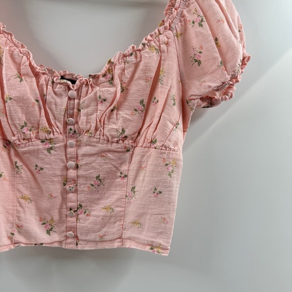 Forever 21 Light Pink Floral Corset Top with Puffed Sleeves Size Medium - Picture 3 of 7